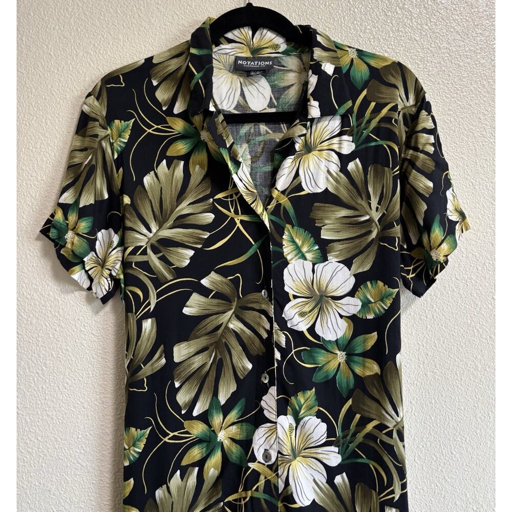 Vintage Floral Maxi Dress Button Front Tropical Hawaiian 90’s Notations Size L - Picture 4 of 10
